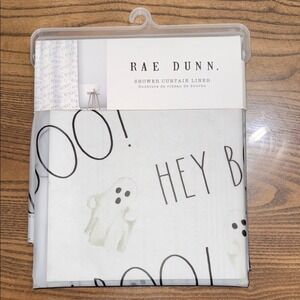 Rae Dunn Hey boo Shower Curtain with Ghosts‎ and Black Text